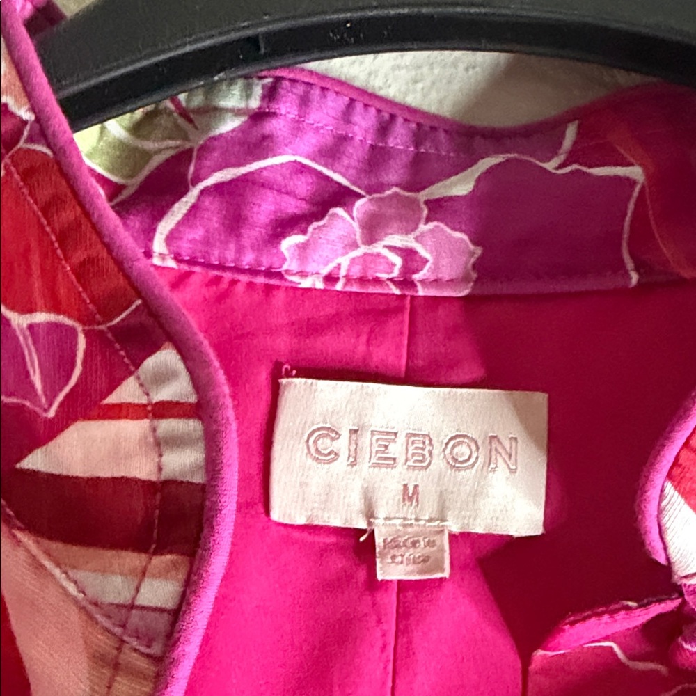Ciebon Bright Fuchsia Floral Button-Front Midi Dress with Tie Waist - Picture 2 of 12